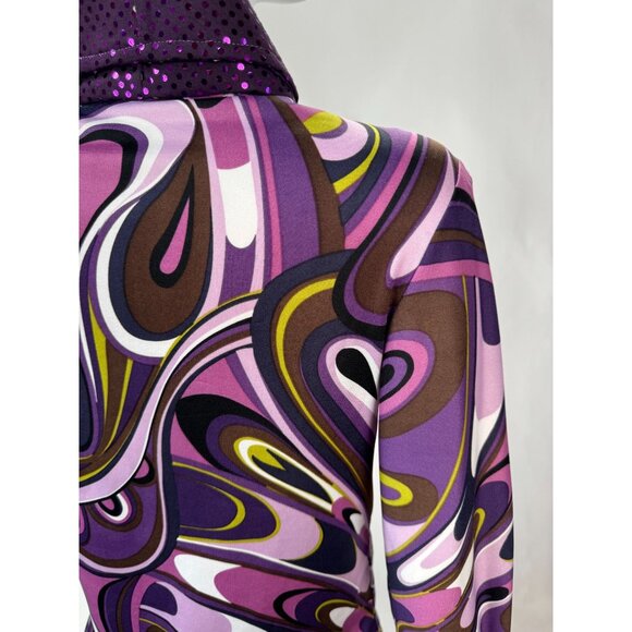 Psychedelic Patterned Jacket With Sequin Collar & Cuffs Sz Lg Zip Front Polyeste - Picture 6 of 16